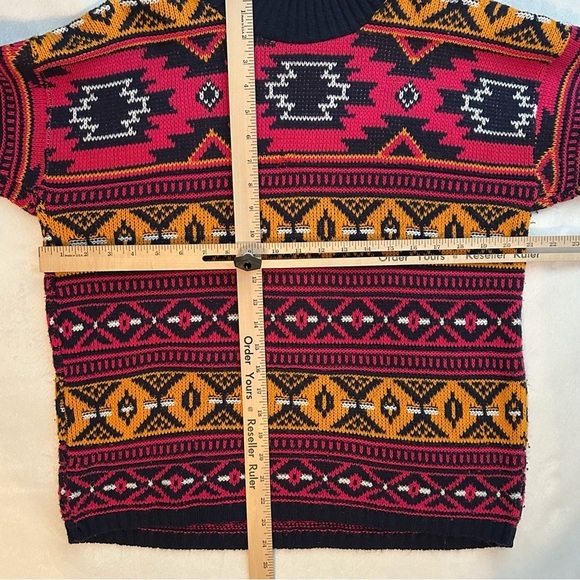 Vintage Croquet Club Knit Aztec Fair Isle Decorative Mock Neck Sweater L - Picture 2 of 6